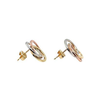 9ct Yellow, White & Rose Gold Polished Flat Circle Knot Stud Earrings