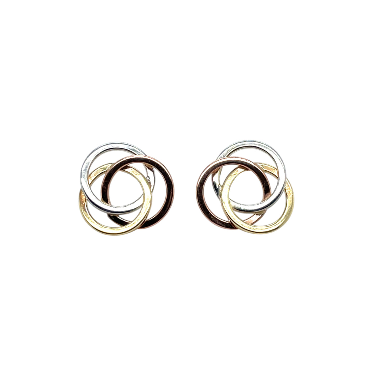 9ct Yellow, White & Rose Gold Polished Flat Circle Knot Stud Earrings