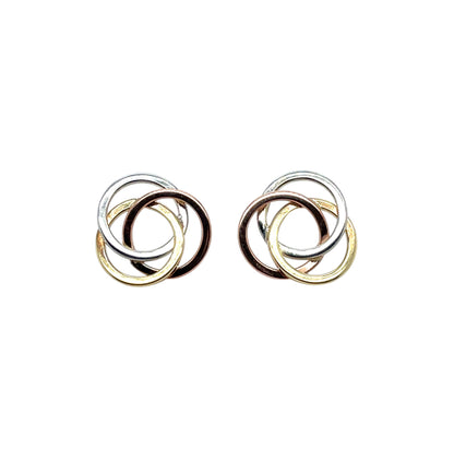 9ct Yellow, White & Rose Gold Polished Flat Circle Knot Stud Earrings