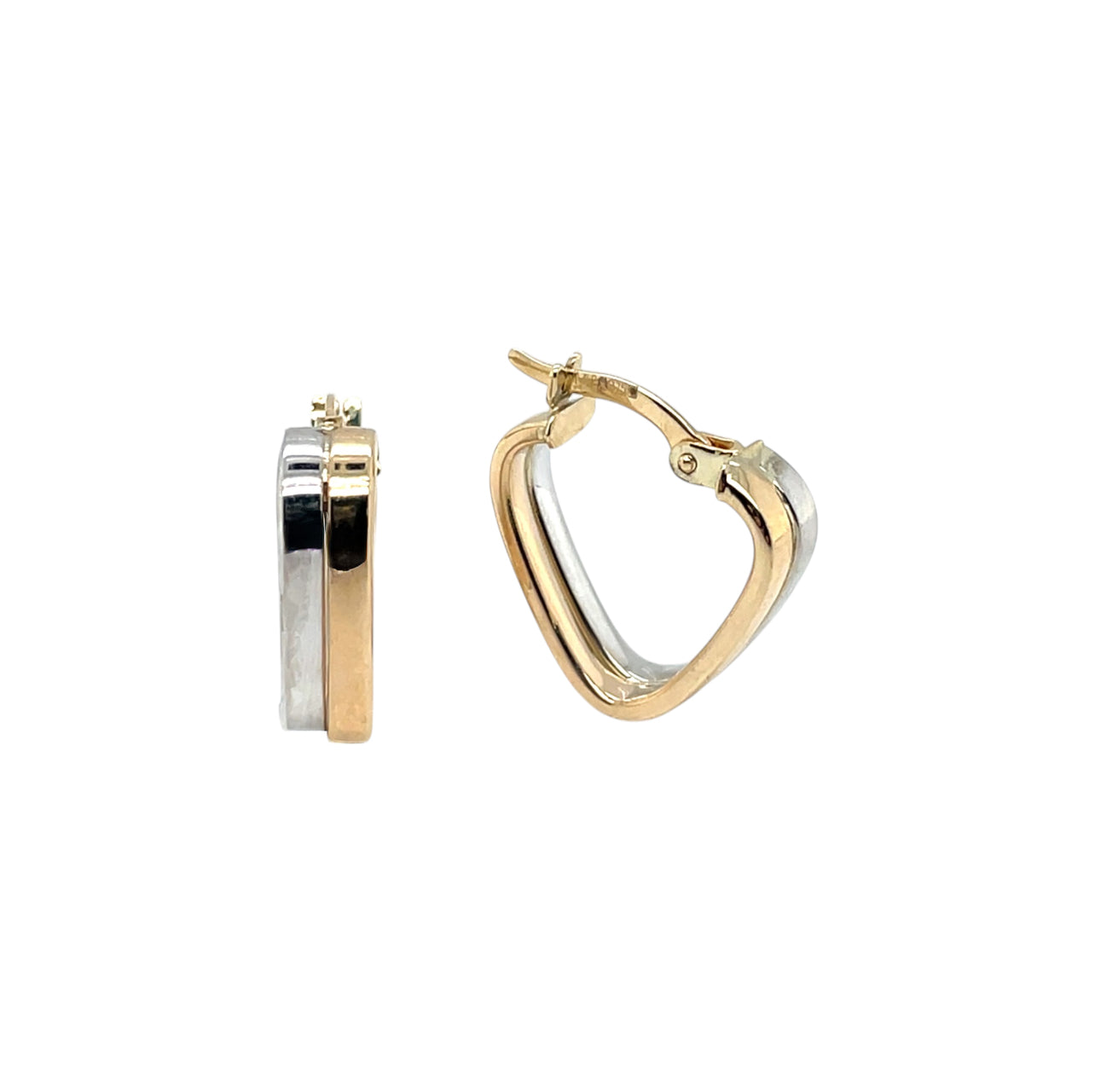 9ct Yellow & White Gold Two Row Triangular Hoop Earrings