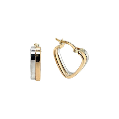9ct Yellow & White Gold Two Row Triangular Hoop Earrings