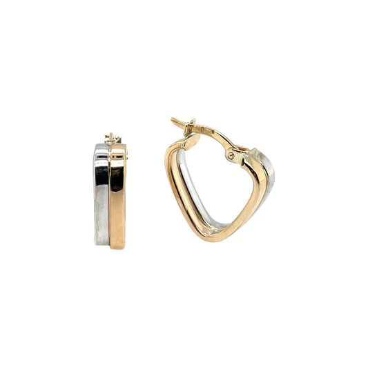 9ct Yellow & White Gold Two Row Triangular Hoop Earrings