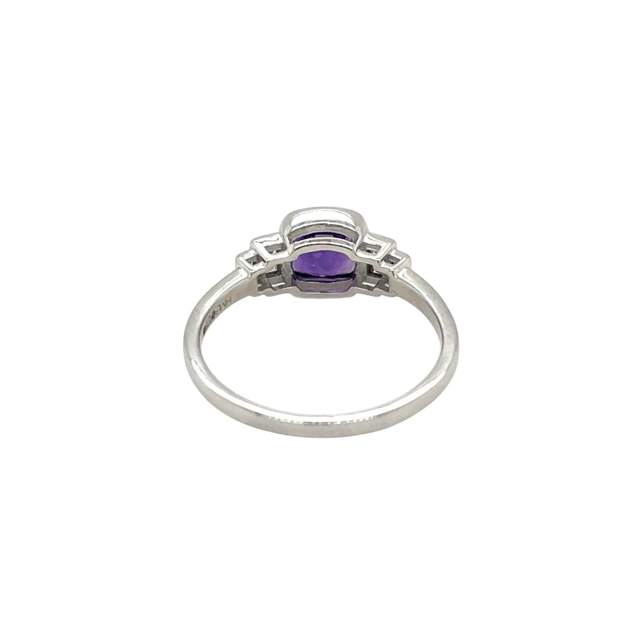 9ct White Gold 6mm Cushion Cut Amethyst & Baguette Diamond Ring (P)