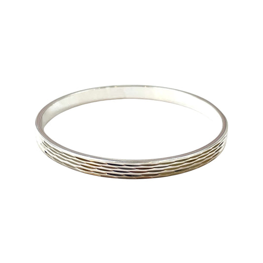 Silver 6mm Marquise Pattern Flat Bangle