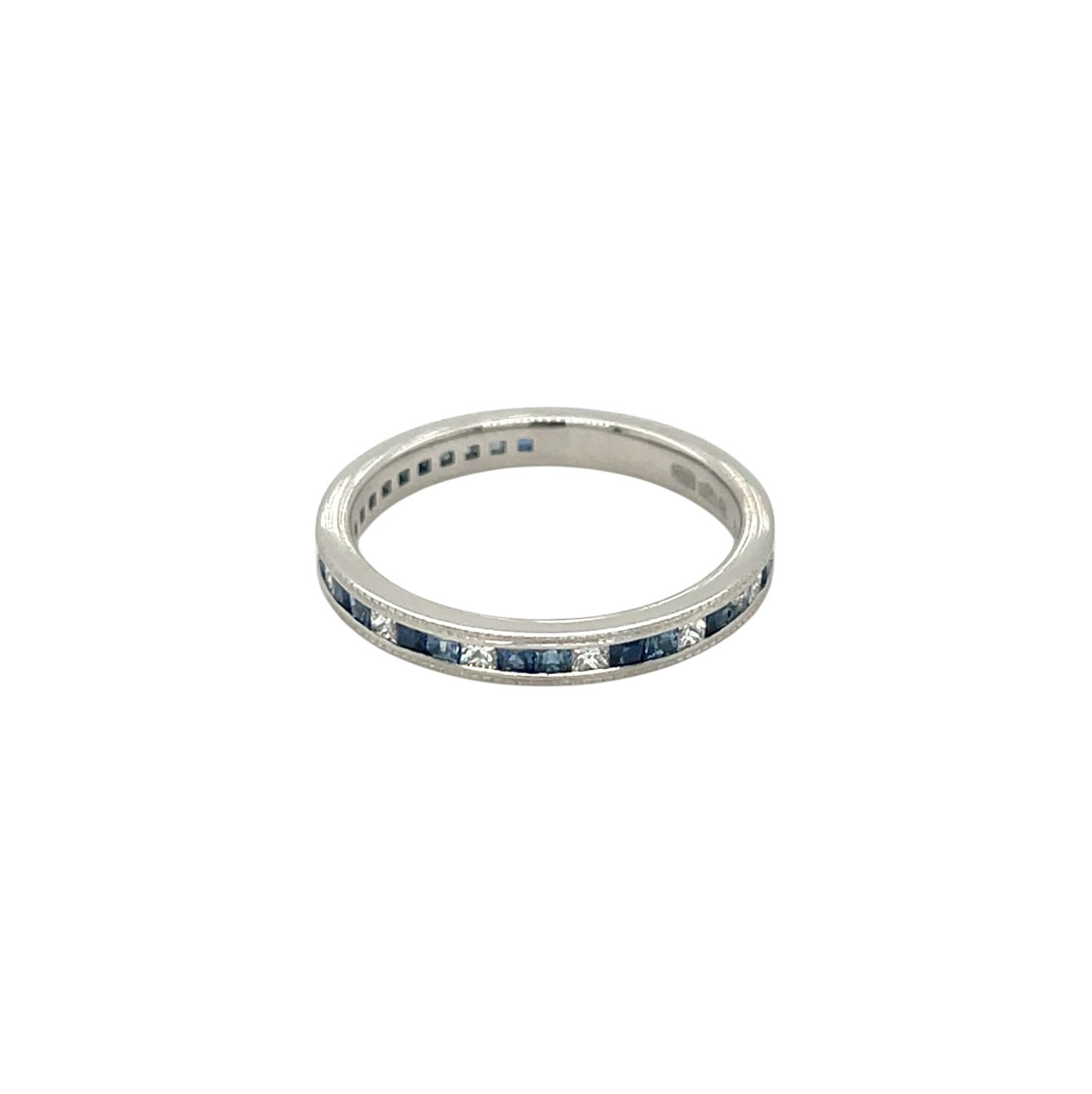 Platinum Princess Cut Diamond, Ceylon Sapphire & Blue Sapphire 3/4 Set Eternity Ring (M)