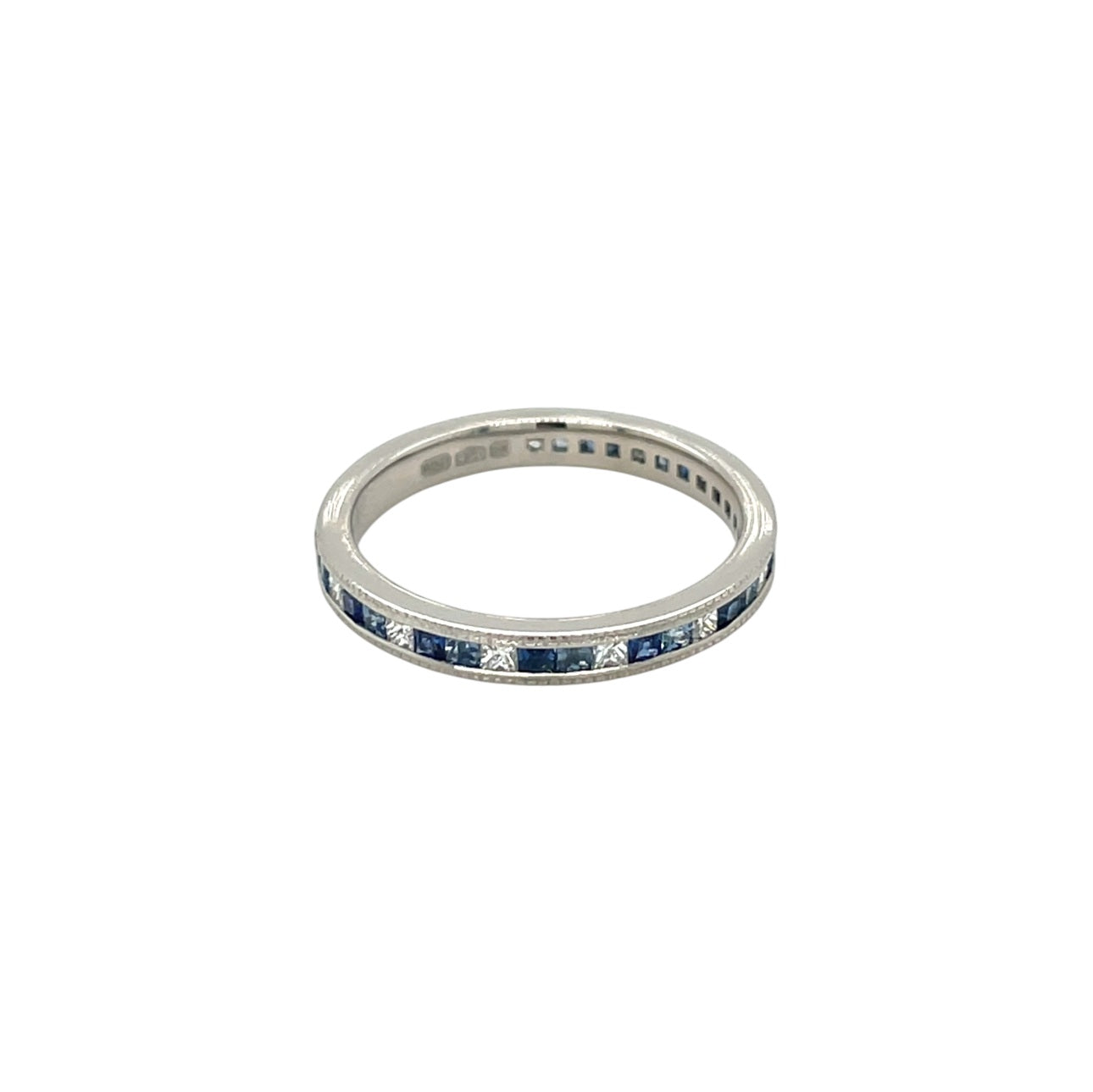 Platinum Princess Cut Diamond, Ceylon Sapphire & Blue Sapphire 3/4 Set Eternity Ring (M)