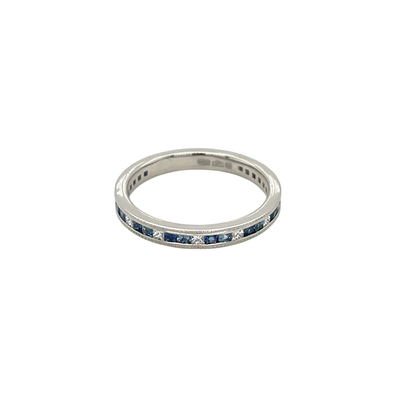 Platinum Princess Cut Diamond, Ceylon Sapphire & Blue Sapphire 3/4 Set Eternity Ring (M)