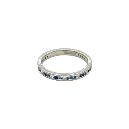 Platinum Princess Cut Diamond, Ceylon Sapphire & Blue Sapphire 3/4 Set Eternity Ring (M)