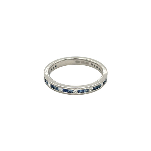 Platinum Princess Cut Diamond, Ceylon Sapphire & Blue Sapphire Eternity Ring (M)
