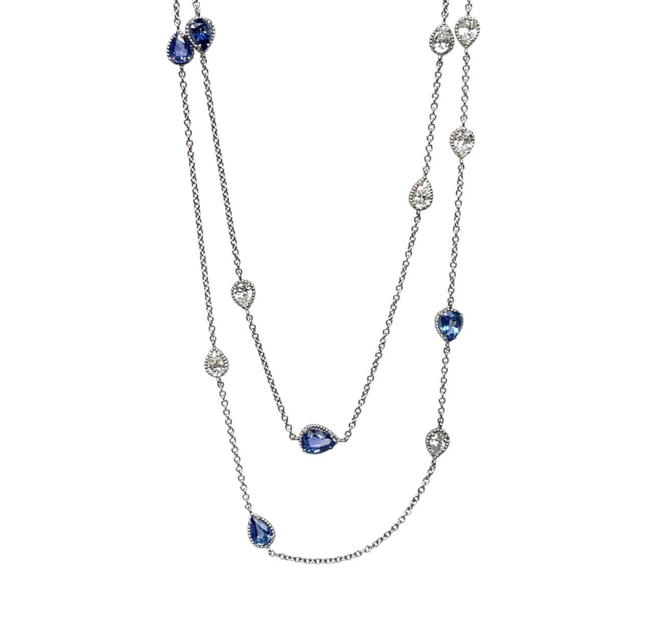 18ct White Gold Diamond & Sapphire Necklace (24")