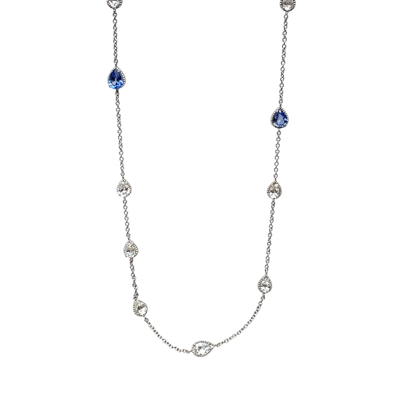 18ct White Gold Diamond & Sapphire Necklace (24")