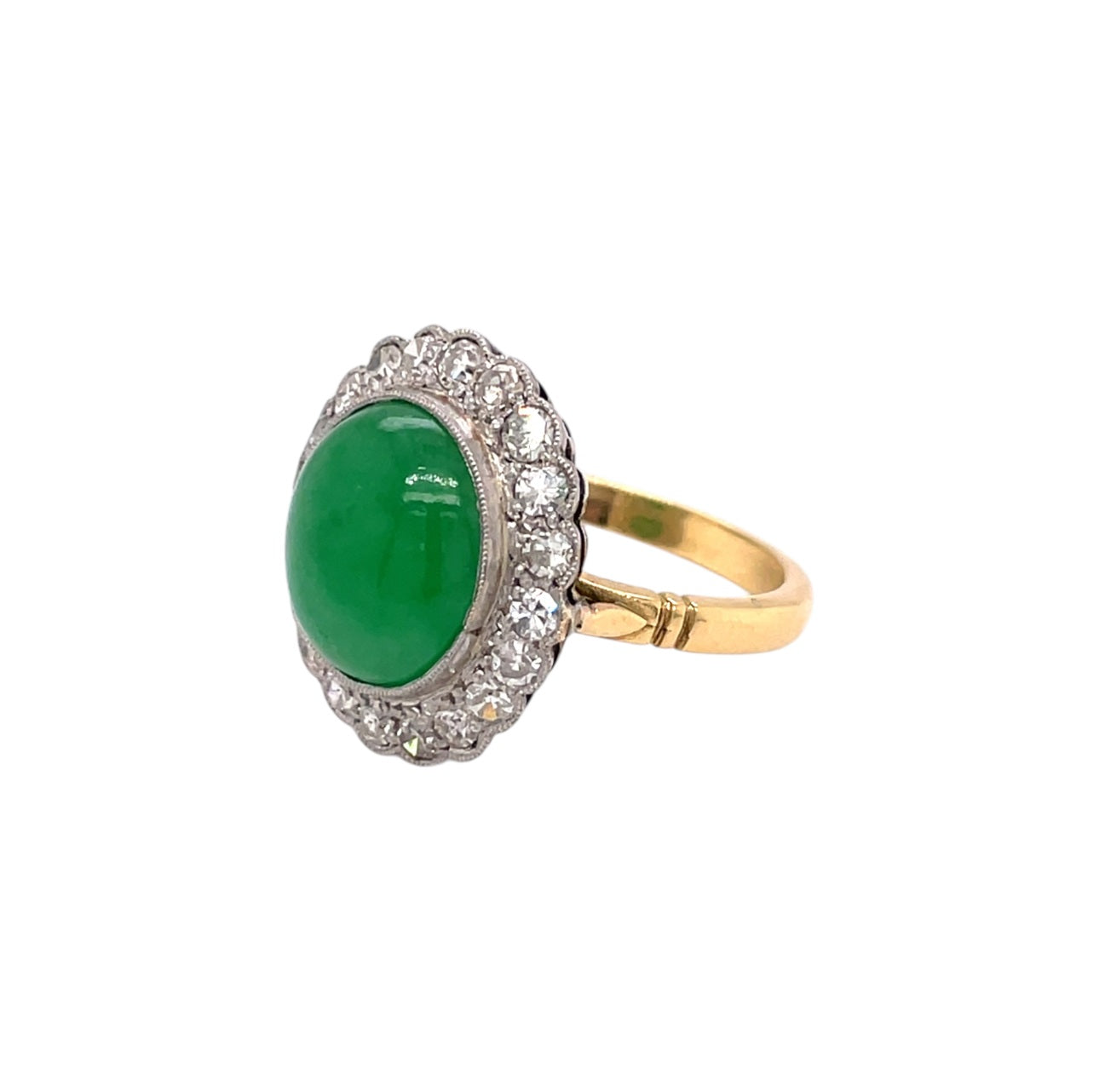 18ct Yellow Gold Jadeite Jade & Diamond Cluster Ring (M)