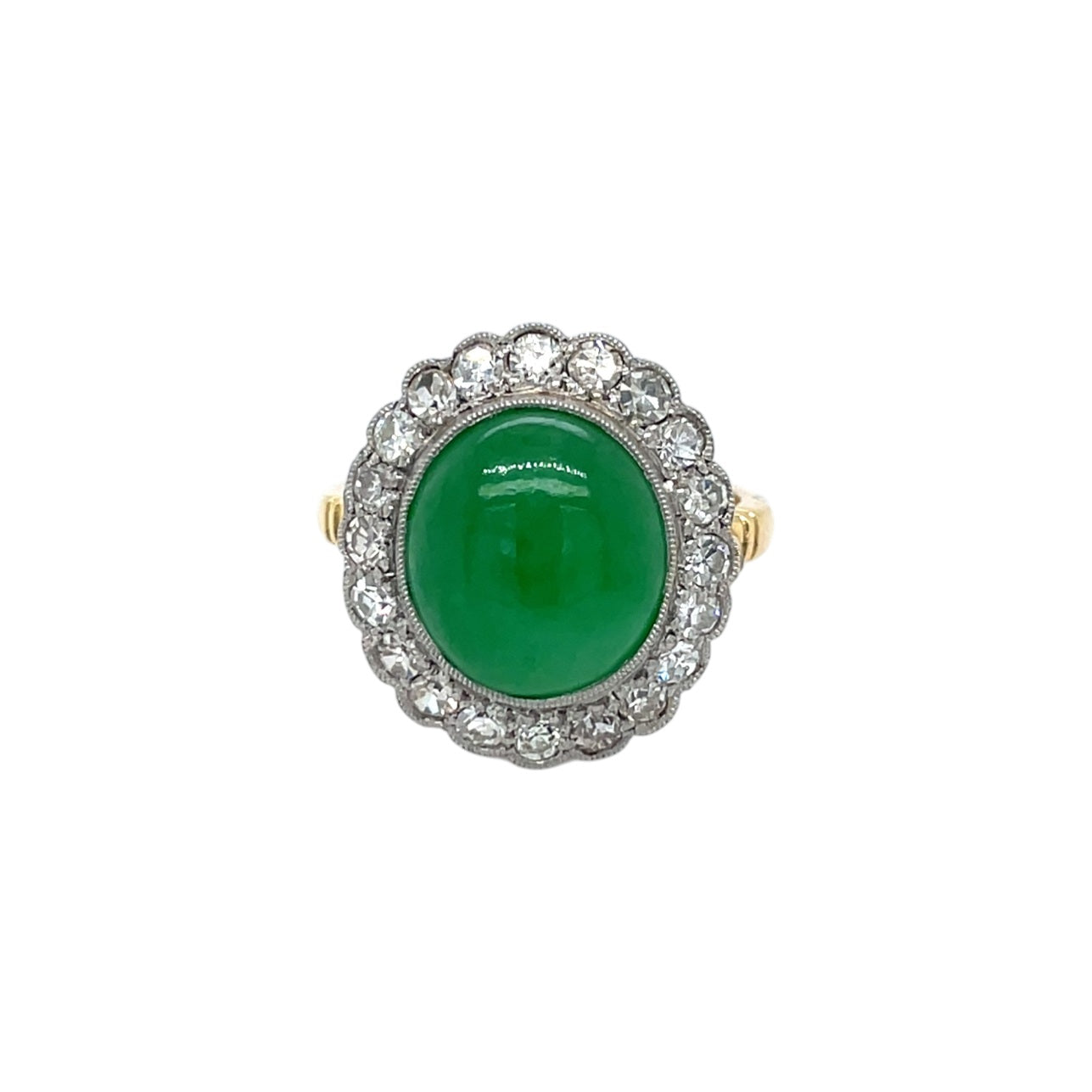 18ct Yellow Gold Jadeite Jade & Diamond Cluster Ring (M)
