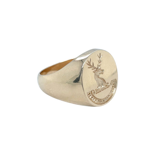 9ct Yellow Gold Hand Engraved Signet Ring (R1/2)