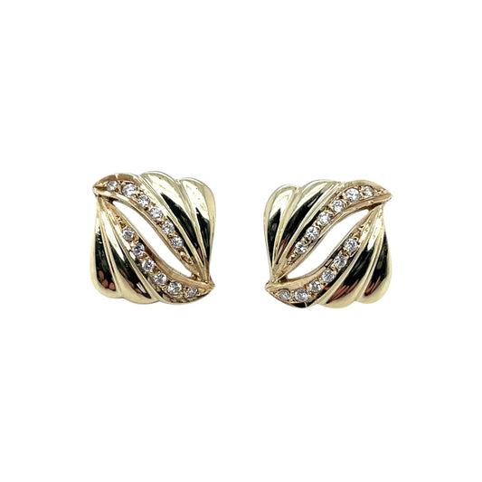 9ct Yellow Gold Diamond Set Stud Earrings