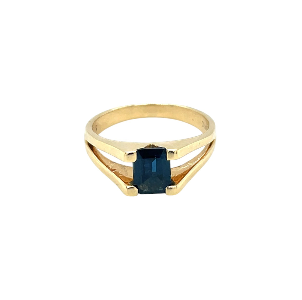18ct Yellow Gold Emerald Cut Sapphire Split Shoulder Ring (P)