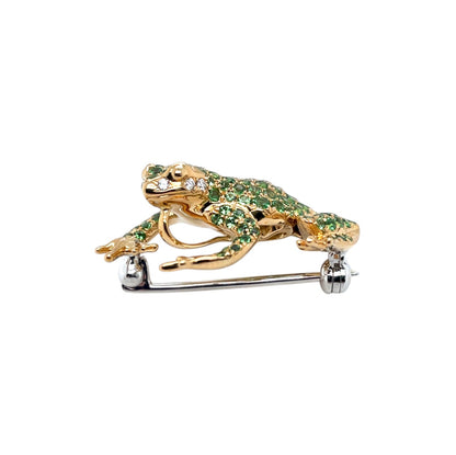 18ct Yellow Gold Diamond & Tsavorite Frog Brooch Pendant