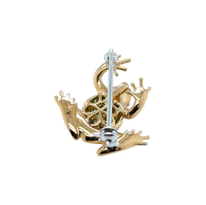 18ct Yellow Gold Diamond & Tsavorite Frog Brooch Pendant