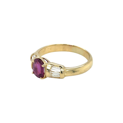 18ct Yellow Gold Ruby & Diamond Three Stone Ring (S)