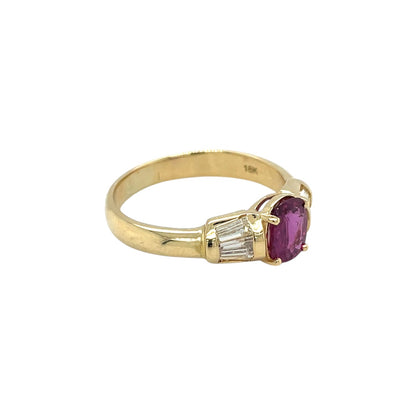 18ct Yellow Gold Ruby & Diamond Three Stone Ring (S)