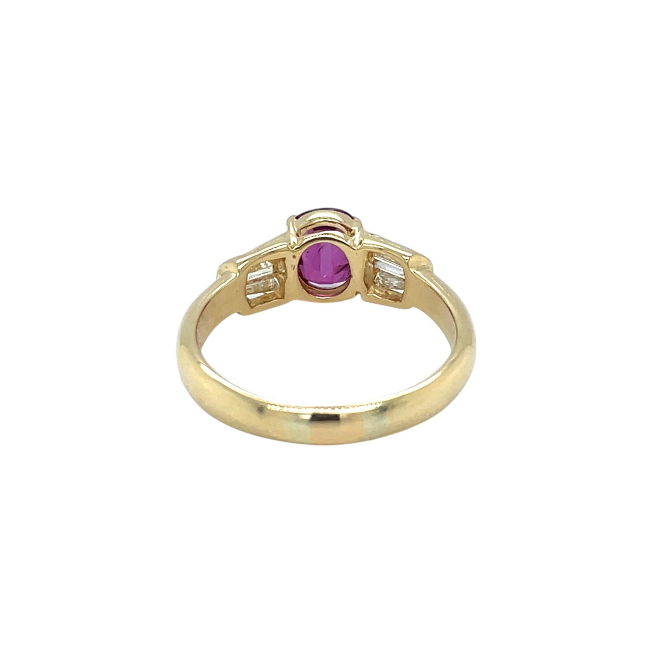 18ct Yellow Gold Ruby & Diamond Three Stone Ring (S)