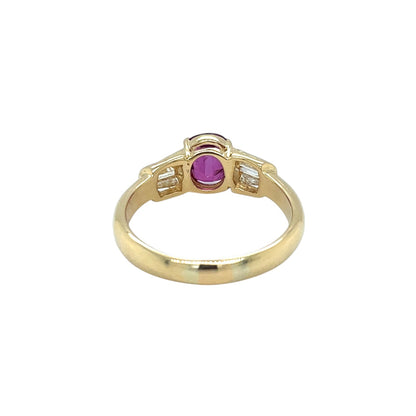 18ct Yellow Gold Ruby & Diamond Three Stone Ring (S)