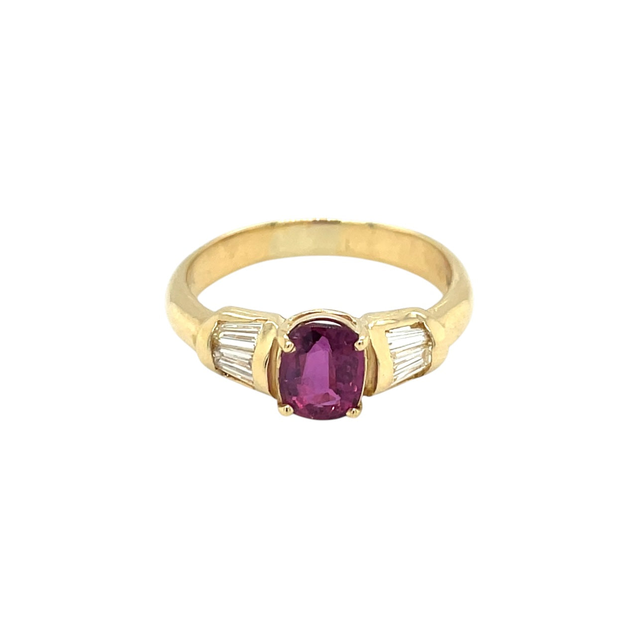 18ct Yellow Gold Ruby & Diamond Three Stone Ring (S)