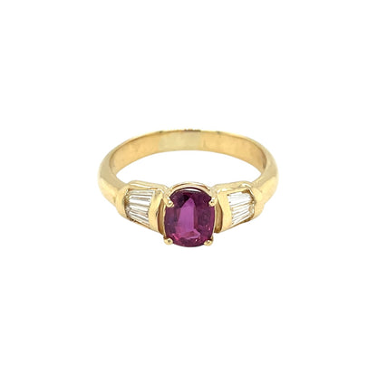 18ct Yellow Gold Ruby & Diamond Three Stone Ring (S)