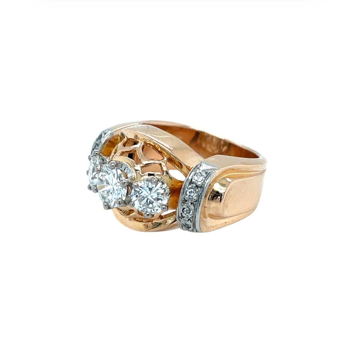 18ct Gold Diamond Three Stone Fancy Set Ring (J1/2)