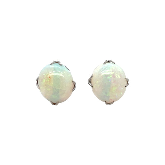 9ct White Gold Opal Stud Earrings