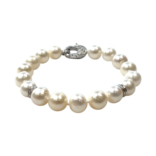 18ct White Gold South Sea Pearl & Diamond Bracelet (8.5")