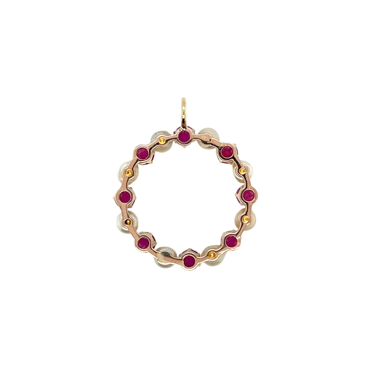 18ct Yellow Gold Ruby & Pearl Circular Pendant