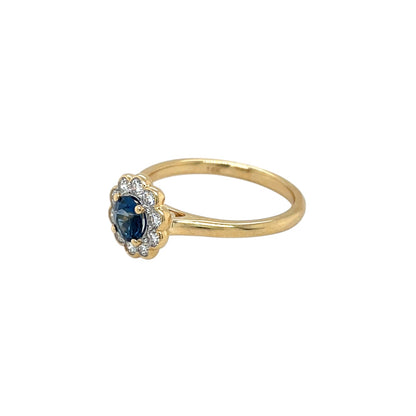 18ct Yellow Gold Sapphire & Diamond Cluster Ring (M)