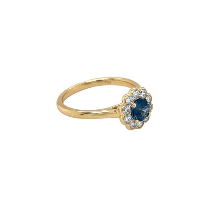 18ct Yellow Gold Sapphire & Diamond Cluster Ring (M)