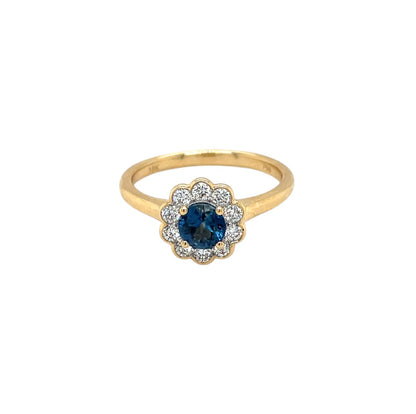 18ct Yellow Gold Sapphire & Diamond Cluster Ring (M)