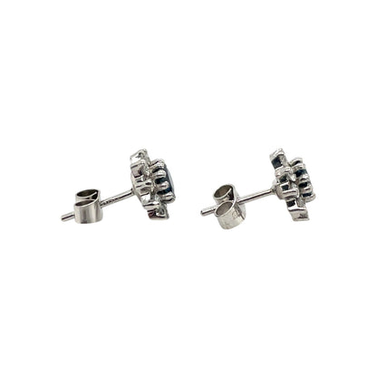 18ct White Gold Sapphire & Diamond Cluster Stud Earrings