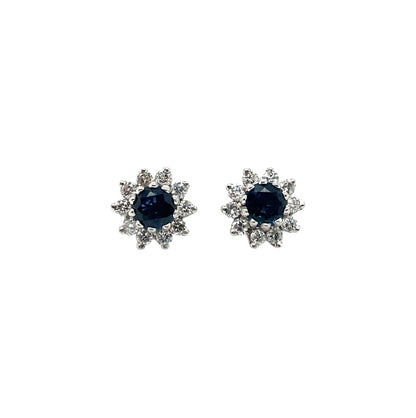 18ct White Gold Sapphire & Diamond Cluster Stud Earrings