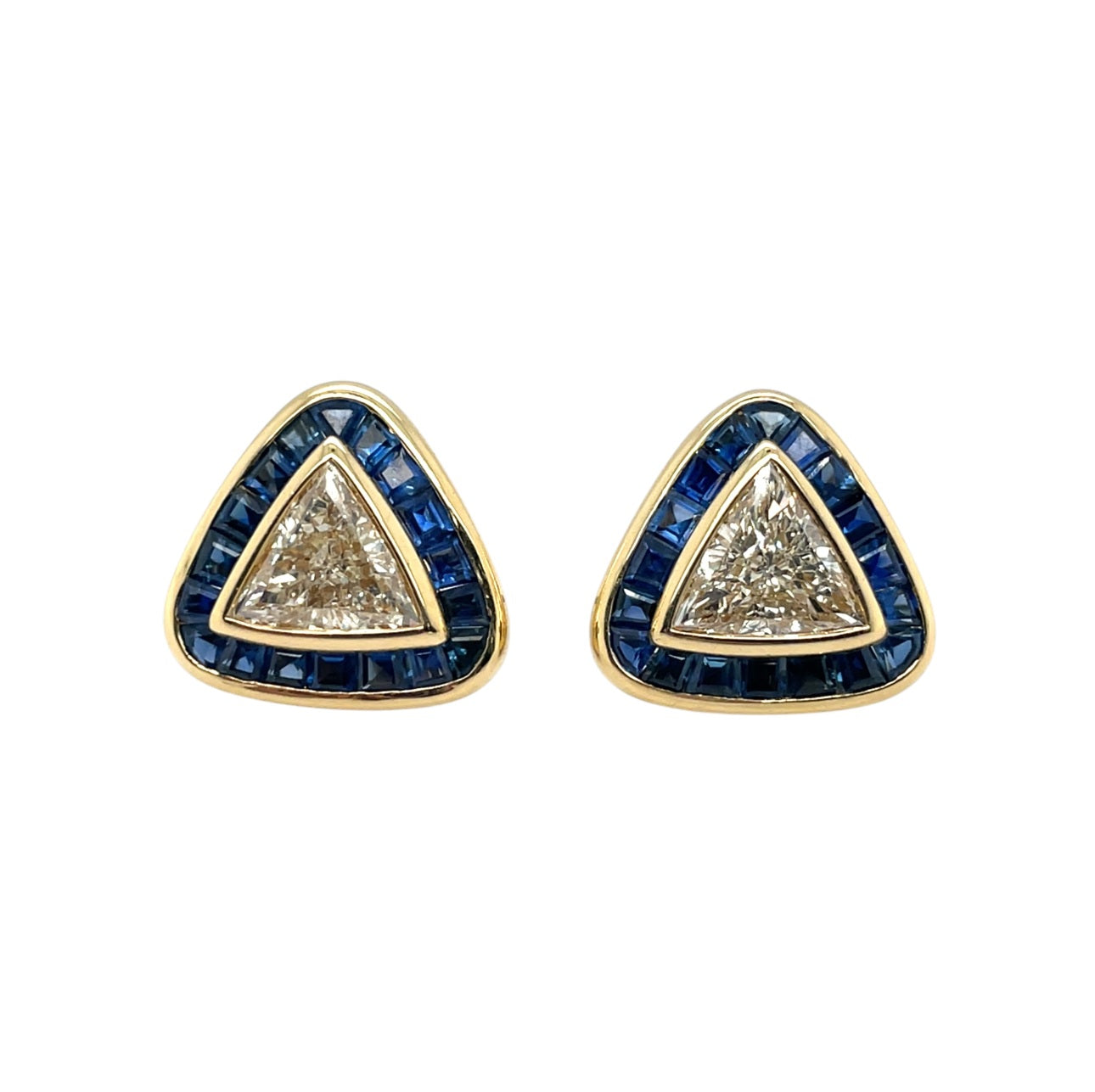 18ct Yellow Gold Diamond & Sapphire Triangle Earrings