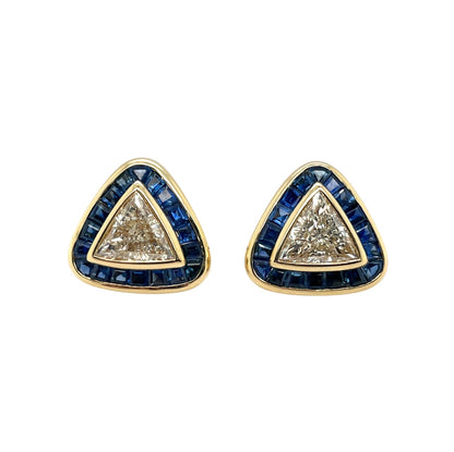18ct Yellow Gold Diamond & Sapphire Triangle Earrings