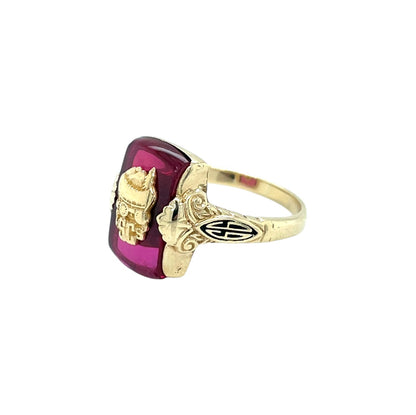 10ct Yellow Gold Synthetic Ruby Signet Ring (Q1/2)