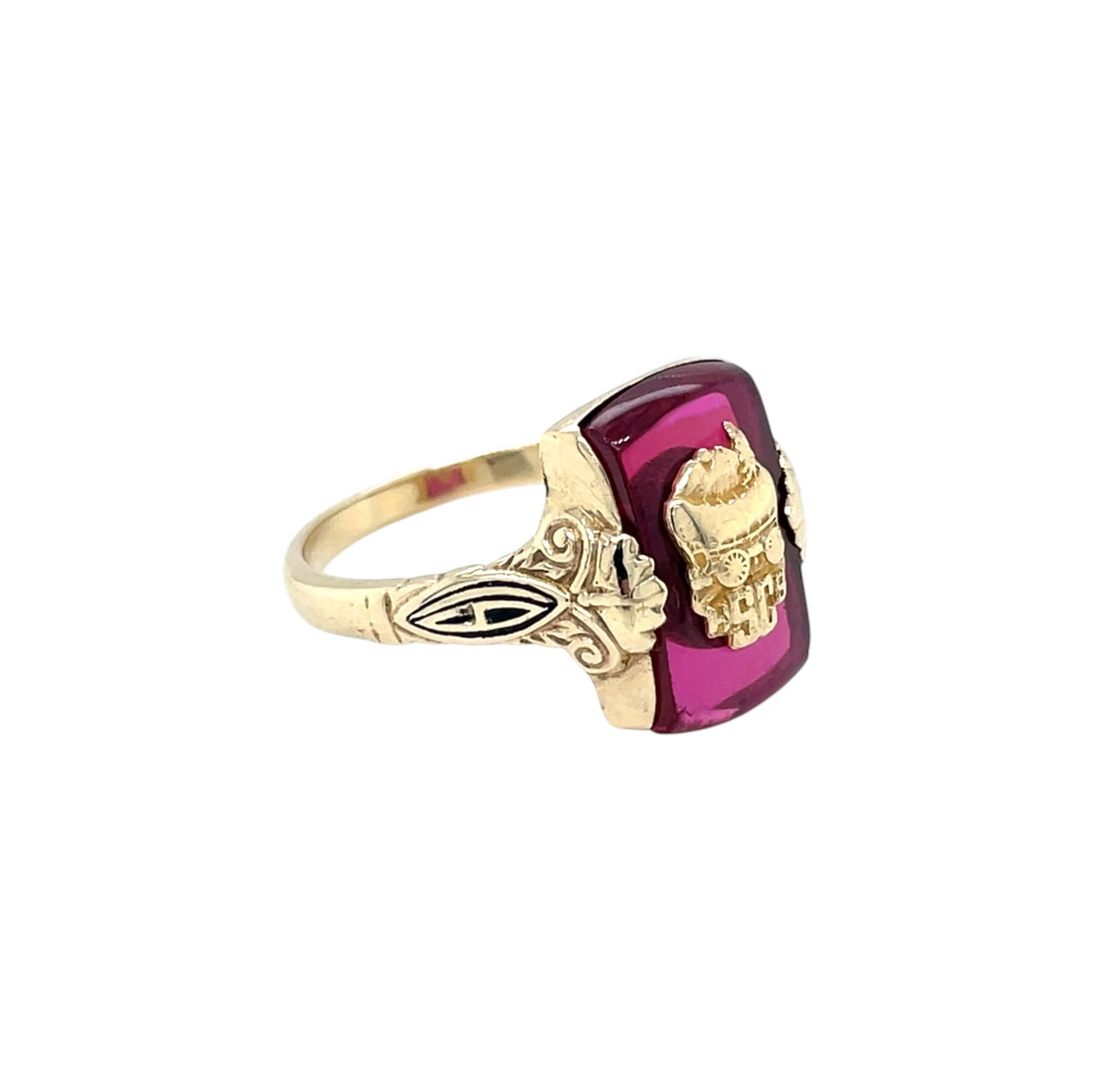 10ct Yellow Gold Synthetic Ruby Signet Ring (Q1/2)