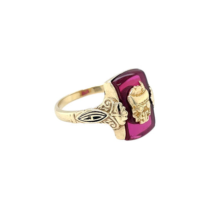 10ct Yellow Gold Synthetic Ruby Signet Ring (Q1/2)
