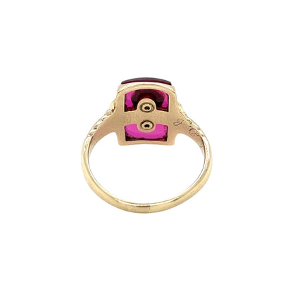 10ct Yellow Gold Synthetic Ruby Signet Ring (Q1/2)