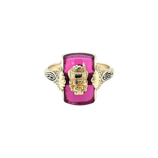 10ct Yellow Gold Synthetic Ruby Signet Ring (Q1/2)