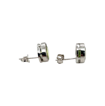 9ct White Gold Oval Peridot Rubover Stud Earrings