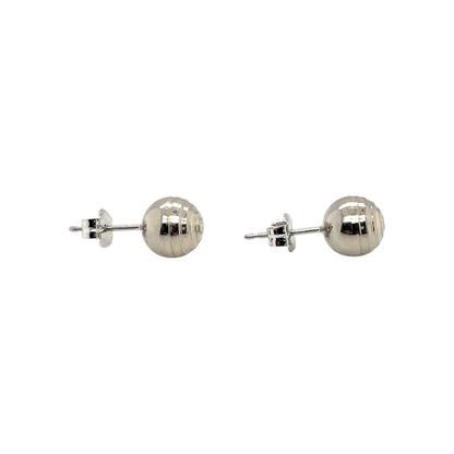 9ct White Gold Striped Ball Stud Earrings (7mm)