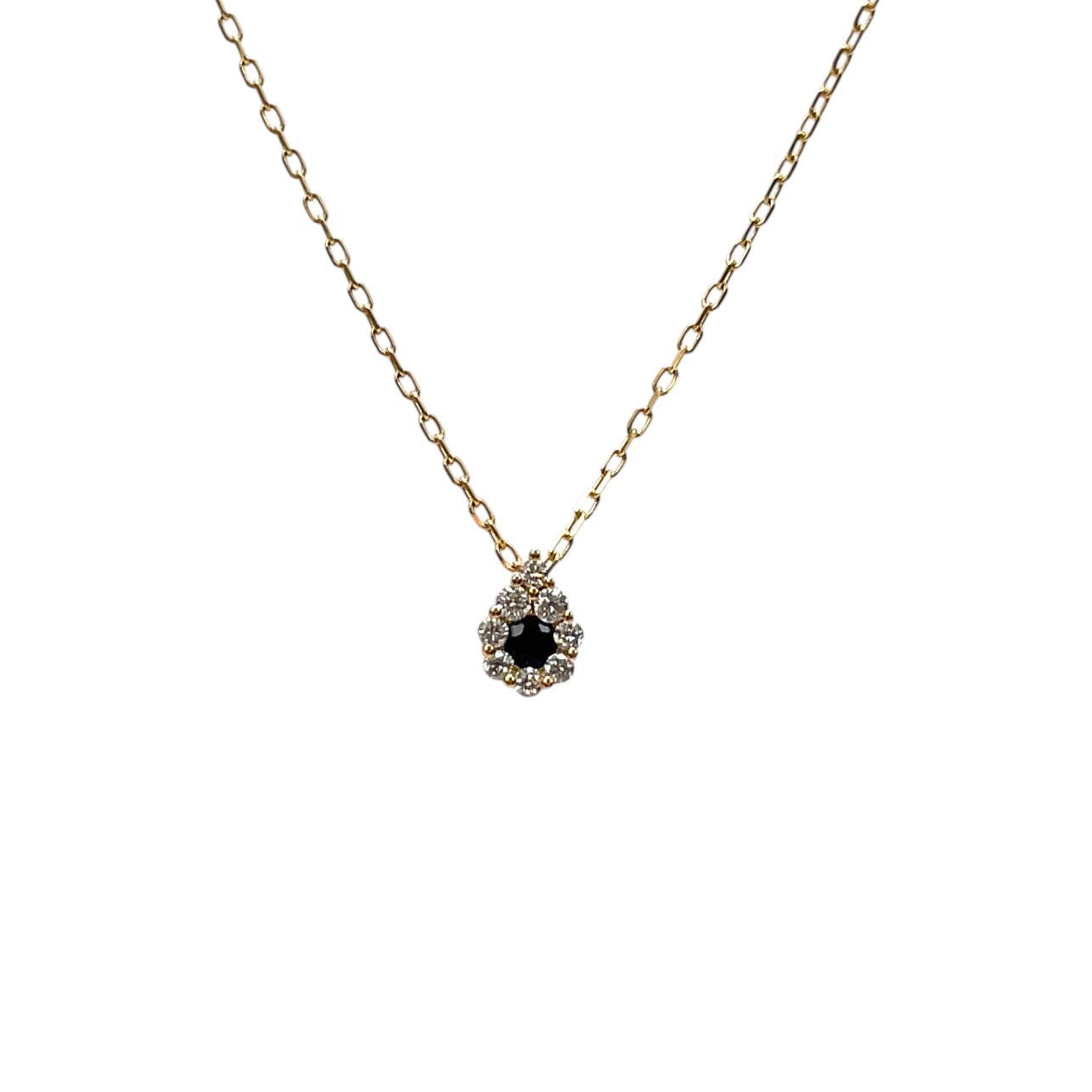18ct Yellow Gold Sapphire & Diamond Cluster Pendant & Chain (18")