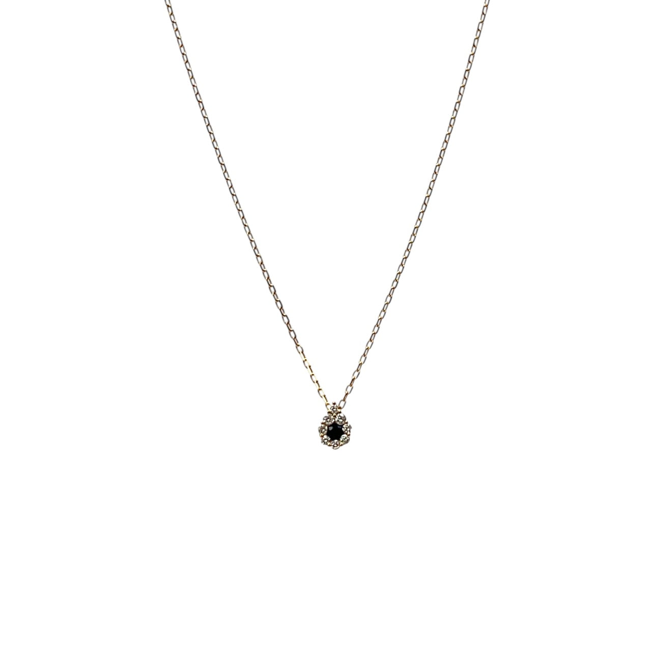 18ct Yellow Gold Sapphire & Diamond Cluster Pendant & Chain (18")
