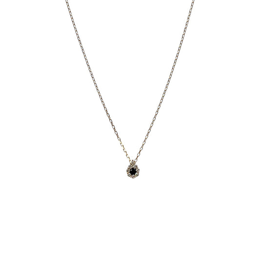 18ct Yellow Gold Sapphire & Diamond Cluster Pendant & Chain (18")