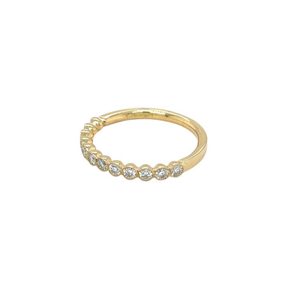 18ct Yellow Gold Diamond Cup Set Millgrain Half Eternity Ring (N1/2)